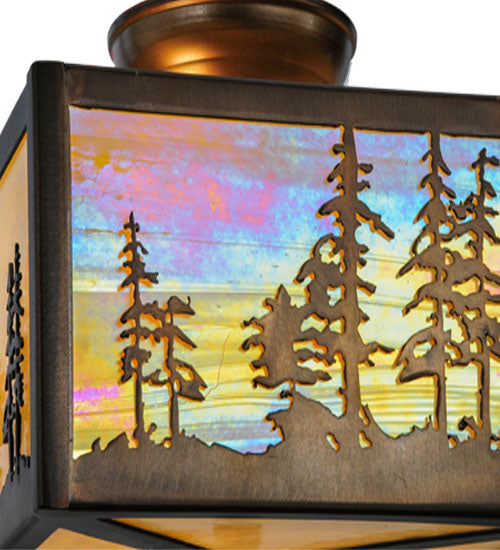 Meyda Lighting Tall Pines 14" 2-Light Antique Copper Flush Mount Light With Beige Iridescent Shade Glass