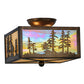 Meyda Lighting Tall Pines 14" 2-Light Antique Copper Flush Mount Light With Beige Iridescent Shade Glass
