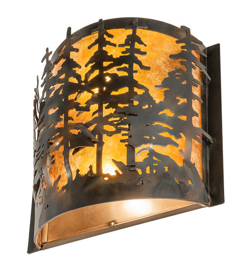 Meyda Lighting Tall Pines 14" 2-Light Burnished Antique Copper Wall Sconce With Amber Mica Shade Glass