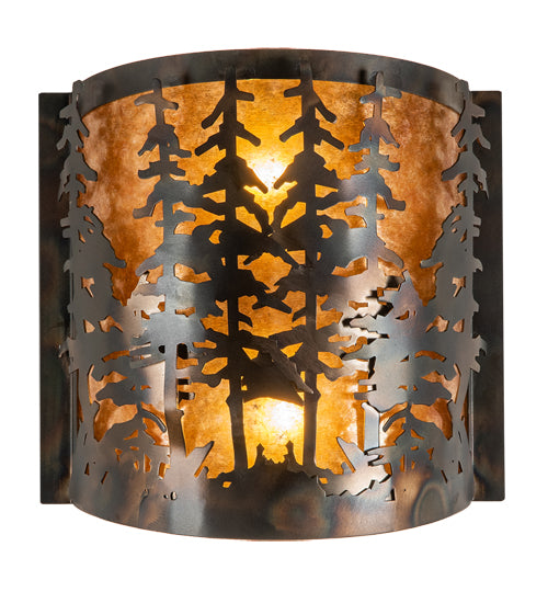 Meyda Lighting Tall Pines 14" 2-Light Burnished Antique Copper Wall Sconce With Amber Mica Shade Glass