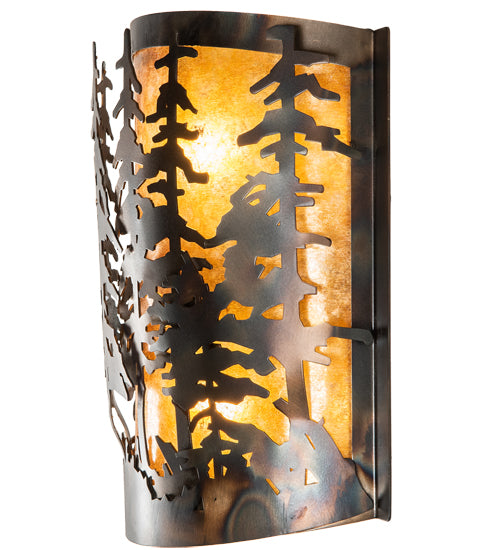 Meyda Lighting Tall Pines 14" 2-Light Burnished Antique Copper Wall Sconce With Amber Mica Shade Glass