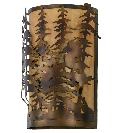 Meyda Lighting Tall Pines 14" 2-Light Dark Burnished Antique Copper Wall Sconce With Ambra Siena Idalight Shade Glass