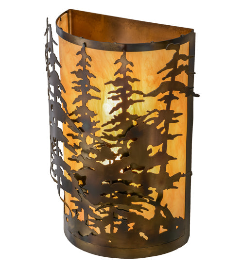 Meyda Lighting Tall Pines 14" 2-Light Dark Burnished Antique Copper Wall Sconce With Ambra Siena Idalight Shade Glass