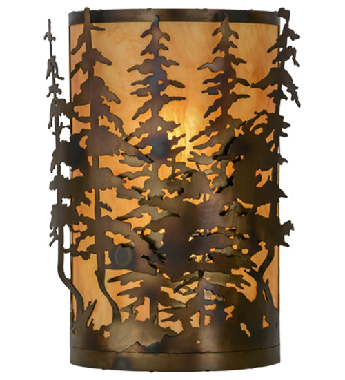 Meyda Lighting Tall Pines 14" 2-Light Dark Burnished Antique Copper Wall Sconce With Ambra Siena Idalight Shade Glass