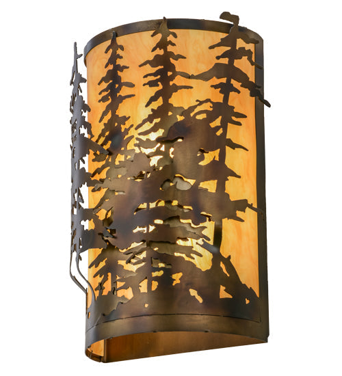 Meyda Lighting Tall Pines 14" 2-Light Dark Burnished Antique Copper Wall Sconce With Ambra Siena Idalight Shade Glass