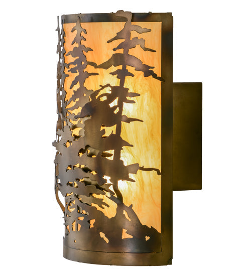 Meyda Lighting Tall Pines 14" 2-Light Dark Burnished Antique Copper Wall Sconce With Ambra Siena Idalight Shade Glass