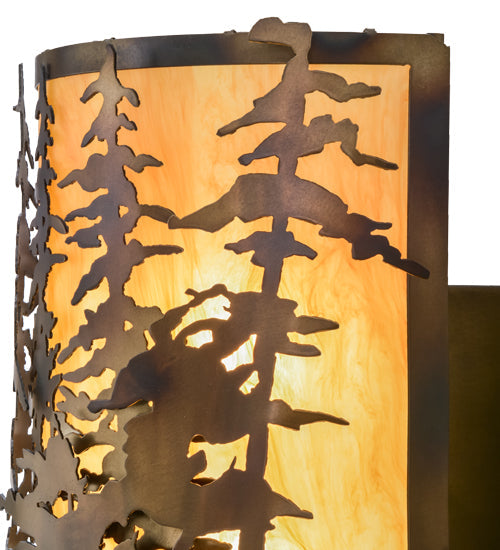 Meyda Lighting Tall Pines 14" 2-Light Dark Burnished Antique Copper Wall Sconce With Ambra Siena Idalight Shade Glass