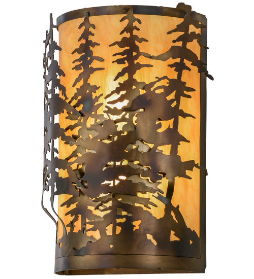 Meyda Lighting Tall Pines 14" 2-Light Dark Burnished Antique Copper Wall Sconce With Ambra Siena Idalight Shade Glass