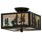 Meyda Lighting Tall Pines 14" 2-Light Timeless Bronze Flush Mount Light With Beige Iridescent Shade Glass