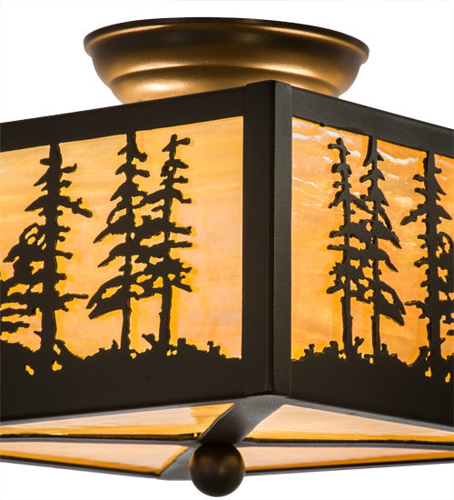 Meyda Lighting Tall Pines 14" 2-Light Timeless Bronze Flush Mount Light With Beige Iridescent Shade Glass