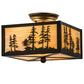 Meyda Lighting Tall Pines 14" 2-Light Timeless Bronze Flush Mount Light With Beige Iridescent Shade Glass