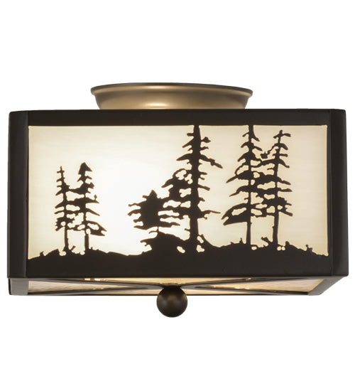 Meyda Lighting Tall Pines 14" 2-Light Timeless Bronze Flush Mount Light With White Art Shade Glass