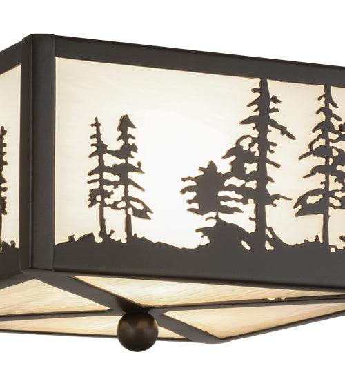 Meyda Lighting Tall Pines 14" 2-Light Timeless Bronze Flush Mount Light With White Art Shade Glass