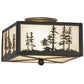 Meyda Lighting Tall Pines 14" 2-Light Timeless Bronze Flush Mount Light With White Art Shade Glass