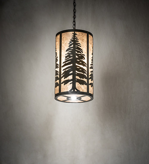 Meyda Lighting Tall Pines 14" 5-Light Oil Rubbed Bronze Pendant Light With Silver Mica Shade Glass