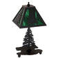 Meyda Lighting Tall Pines 14" Textured Black Accent Table Lamp With Green Shade Glass