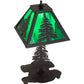 Meyda Lighting Tall Pines 14" Textured Black Accent Table Lamp With Green Shade Glass