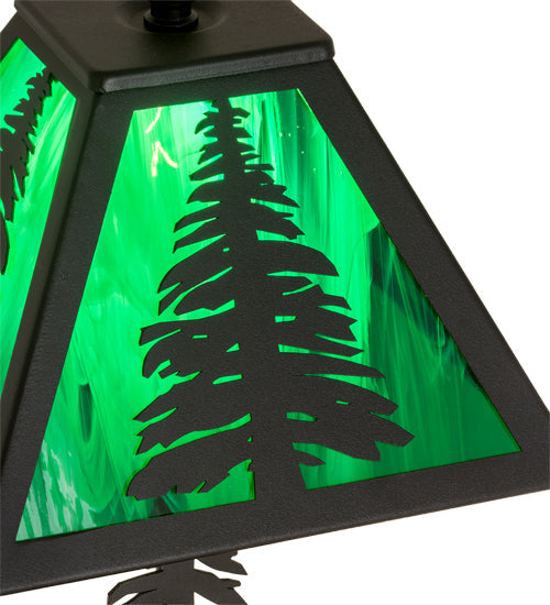 Meyda Lighting Tall Pines 14" Textured Black Accent Table Lamp With Green Shade Glass