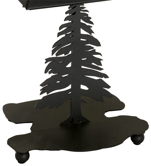 Meyda Lighting Tall Pines 14" Textured Black Accent Table Lamp With Green Shade Glass