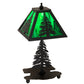 Meyda Lighting Tall Pines 14" Textured Black Accent Table Lamp With Green Shade Glass