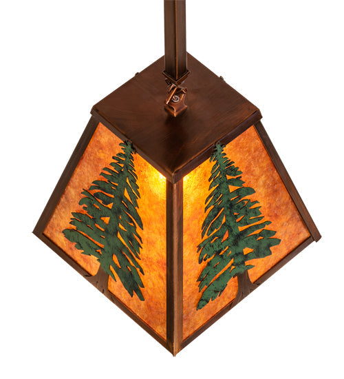 Meyda Lighting Tall Pines 14" Vintage Copper & Green Pendant Light With Amber Mica Shade Glass