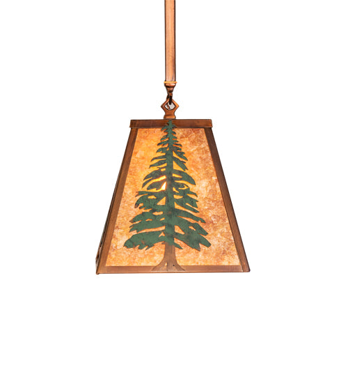 Meyda Lighting Tall Pines 14" Vintage Copper & Green Pendant Light With Amber Mica Shade Glass