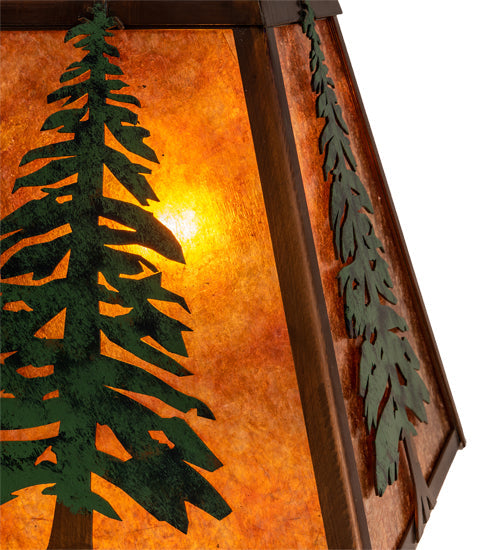 Meyda Lighting Tall Pines 14" Vintage Copper & Green Pendant Light With Amber Mica Shade Glass