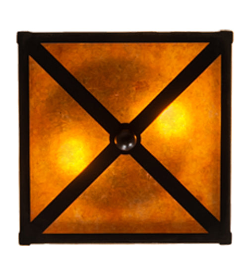 Meyda Lighting Tall Pines 15" 2-Light Black Satin Wrought Iron Flush Mount Light With Amber Mica Shade Glass