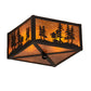 Meyda Lighting Tall Pines 15" 2-Light Black Satin Wrought Iron Flush Mount Light With Amber Mica Shade Glass