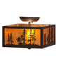 Meyda Lighting Tall Pines 15" 2-Light Cafe Noir Flush Mount Light With Amber Mica Shade Glass