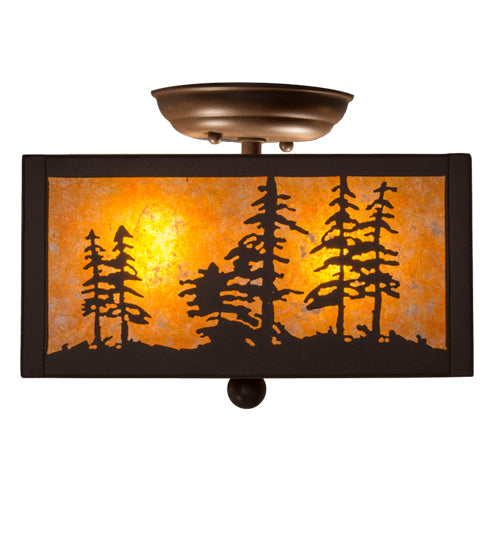 Meyda Lighting Tall Pines 15" 2-Light Cafe Noir Flush Mount Light With Amber Mica Shade Glass