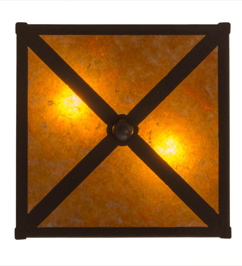Meyda Lighting Tall Pines 15" 2-Light Cafe Noir Flush Mount Light With Amber Mica Shade Glass
