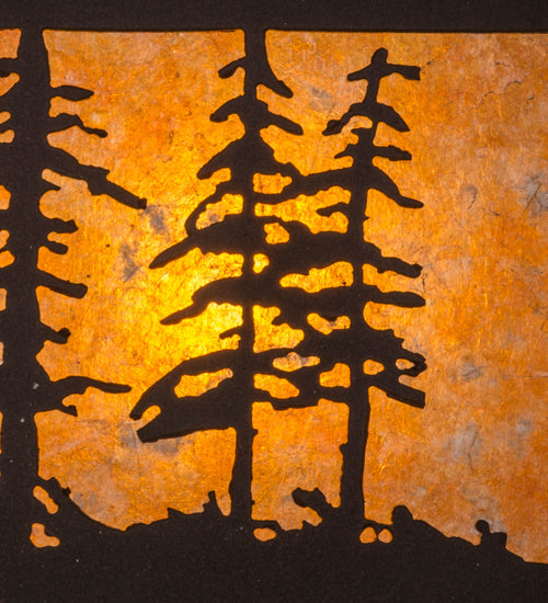 Meyda Lighting Tall Pines 15" 2-Light Cafe Noir Flush Mount Light With Amber Mica Shade Glass