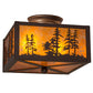 Meyda Lighting Tall Pines 15" 2-Light Cafe Noir Flush Mount Light With Amber Mica Shade Glass