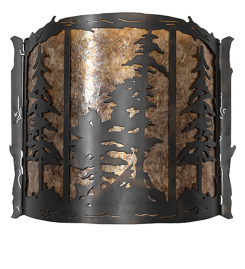 Meyda Lighting Tall Pines 15" 2-Light Dark Burnished Antique Copper Wall Sconce With Amber Mica Shade Glass