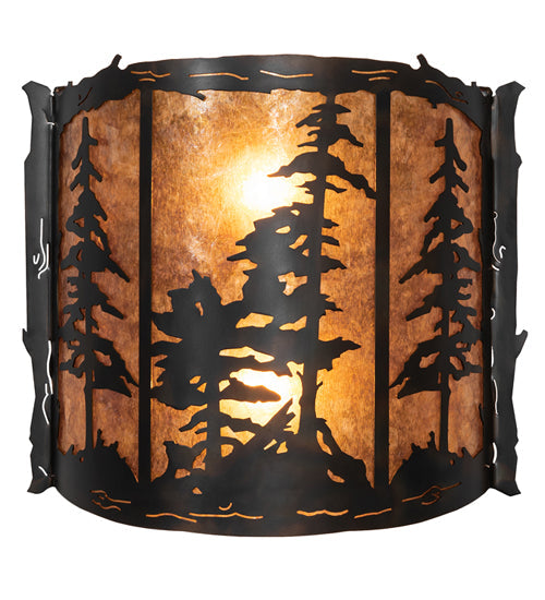 Meyda Lighting Tall Pines 15" 2-Light Dark Burnished Antique Copper Wall Sconce With Amber Mica Shade Glass