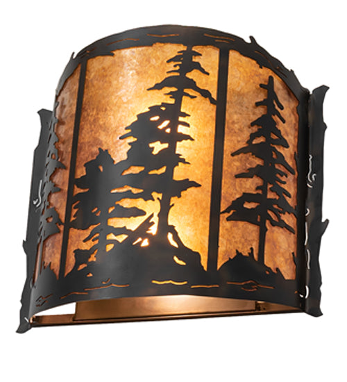 Meyda Lighting Tall Pines 15" 2-Light Dark Burnished Antique Copper Wall Sconce With Amber Mica Shade Glass