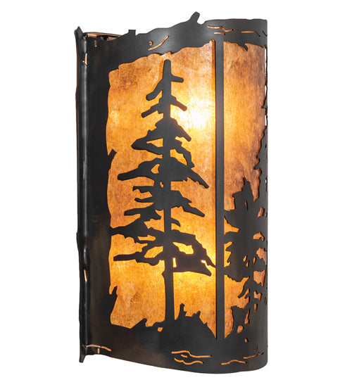 Meyda Lighting Tall Pines 15" 2-Light Dark Burnished Antique Copper Wall Sconce With Amber Mica Shade Glass