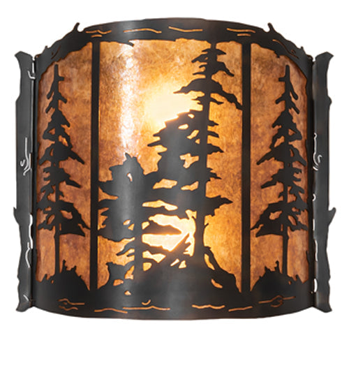 Meyda Lighting Tall Pines 15" 2-Light Dark Burnished Antique Copper Wall Sconce With Amber Mica Shade Glass