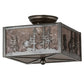 Meyda Lighting Tall Pines 15" 2-Light Industrial Steel Flush Mount Light With Silver Mica Shade Glass