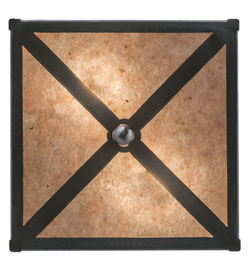 Meyda Lighting Tall Pines 15" 2-Light Industrial Steel Flush Mount Light With Silver Mica Shade Glass