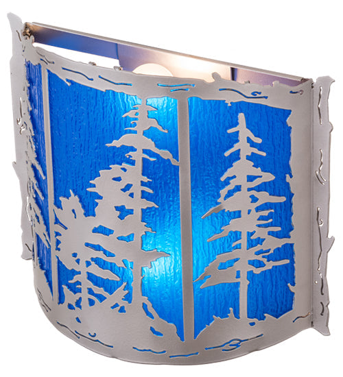 Meyda Lighting Tall Pines 15" 2-Light Nickel Wall Sconce With Blue Sapphire Idalight Shade