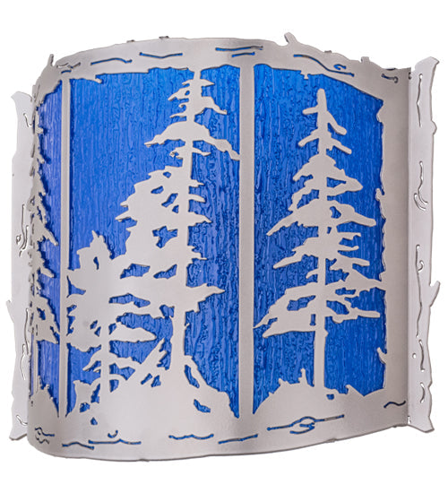 Meyda Lighting Tall Pines 15" 2-Light Nickel Wall Sconce With Sapphire Idalight Shade Glass