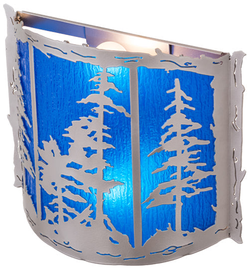Meyda Lighting Tall Pines 15" 2-Light Nickel Wall Sconce With Sapphire Idalight Shade Glass