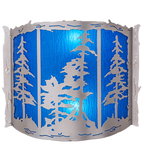 Meyda Lighting Tall Pines 15" 2-Light Nickel Wall Sconce With Sapphire Idalight Shade Glass