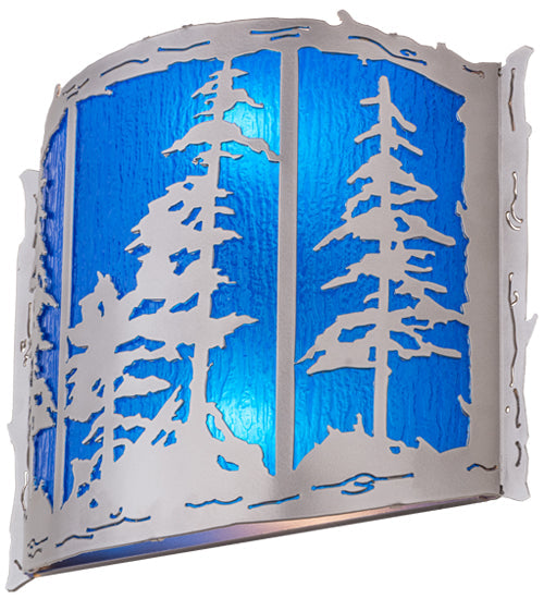 Meyda Lighting Tall Pines 15" 2-Light Nickel Wall Sconce With Sapphire Idalight Shade Glass