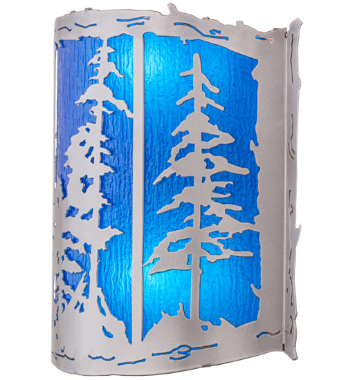 Meyda Lighting Tall Pines 15" 2-Light Nickel Wall Sconce With Sapphire Idalight Shade Glass