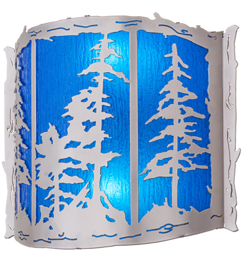 Meyda Lighting Tall Pines 15" 2-Light Nickel Wall Sconce With Sapphire Idalight Shade Glass