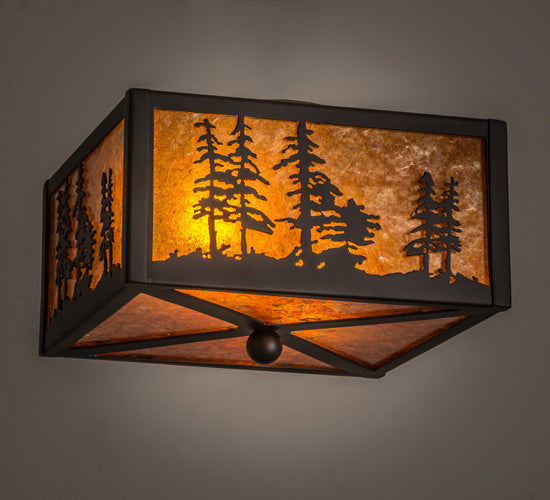 Meyda Lighting Tall Pines 15" 2-Light Oil Rubbed Bronze Flush Mount Light With Amber Mica Shade Glass