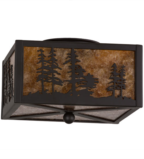 Meyda Lighting Tall Pines 15" 2-Light Oil Rubbed Bronze Flush Mount Light With Amber Mica Shade Glass